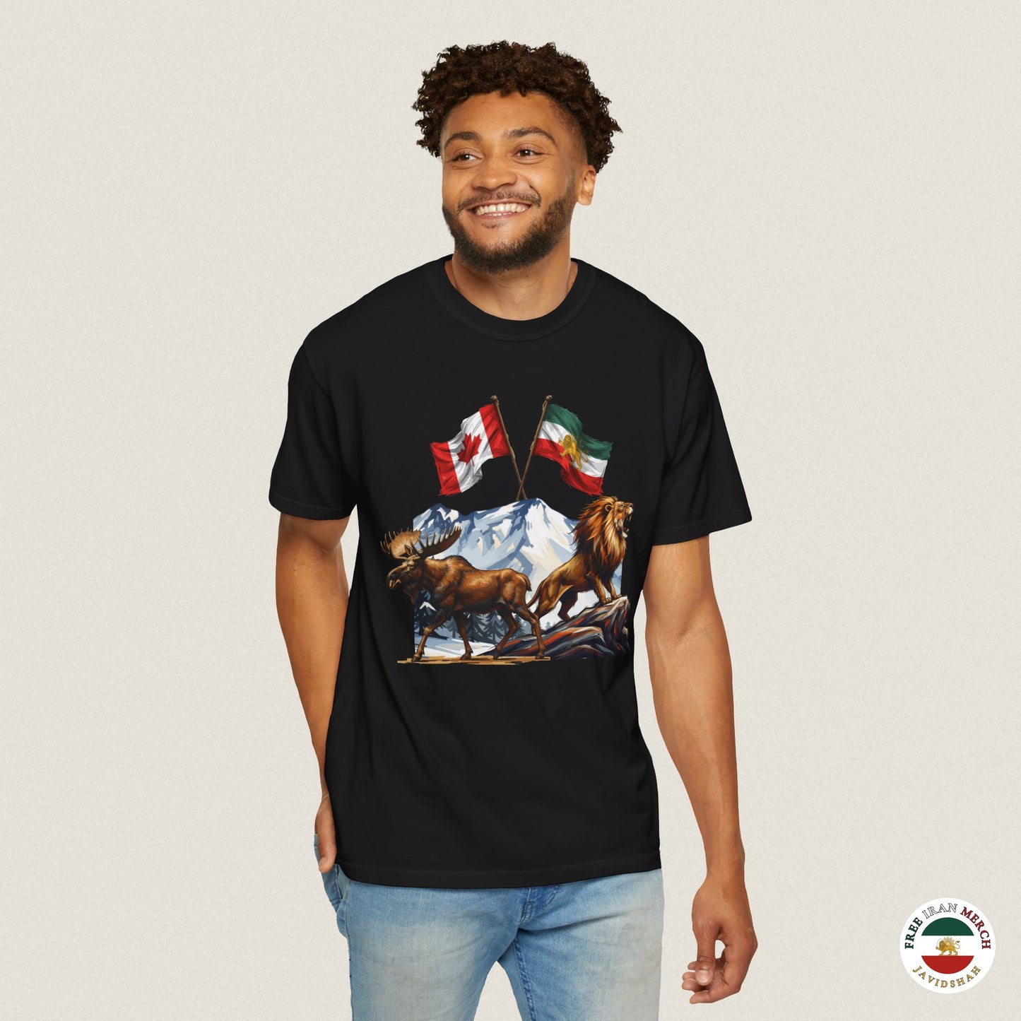 Canadian Flag x Lion and Sun Tee - Free Iran Solidarity T-Shirt