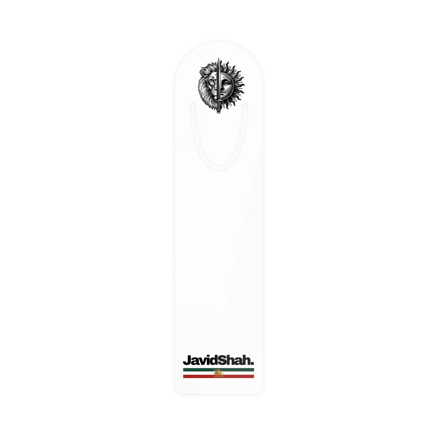 Lion & Sun Metal Bookmark — 'JavidShah' with Iran Monarchy flag design