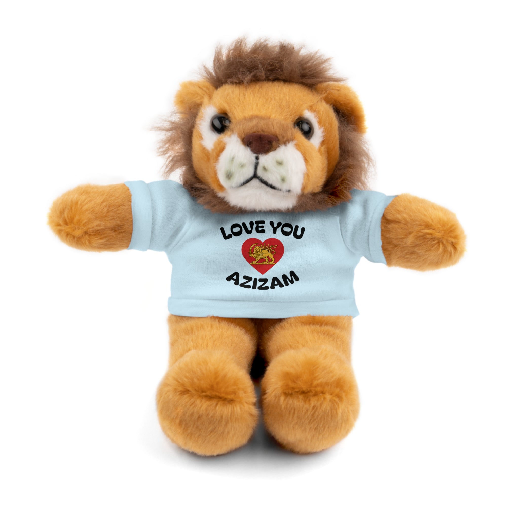 Plush Lion with "Love You Azizam" Tee — Red Heart with Lion & Sun Cute Gift