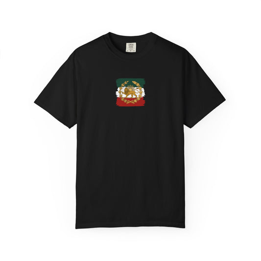 Persia Heritage & Pride T-Shirt — Lion and Sun Crest with Paisley Shah Back Design