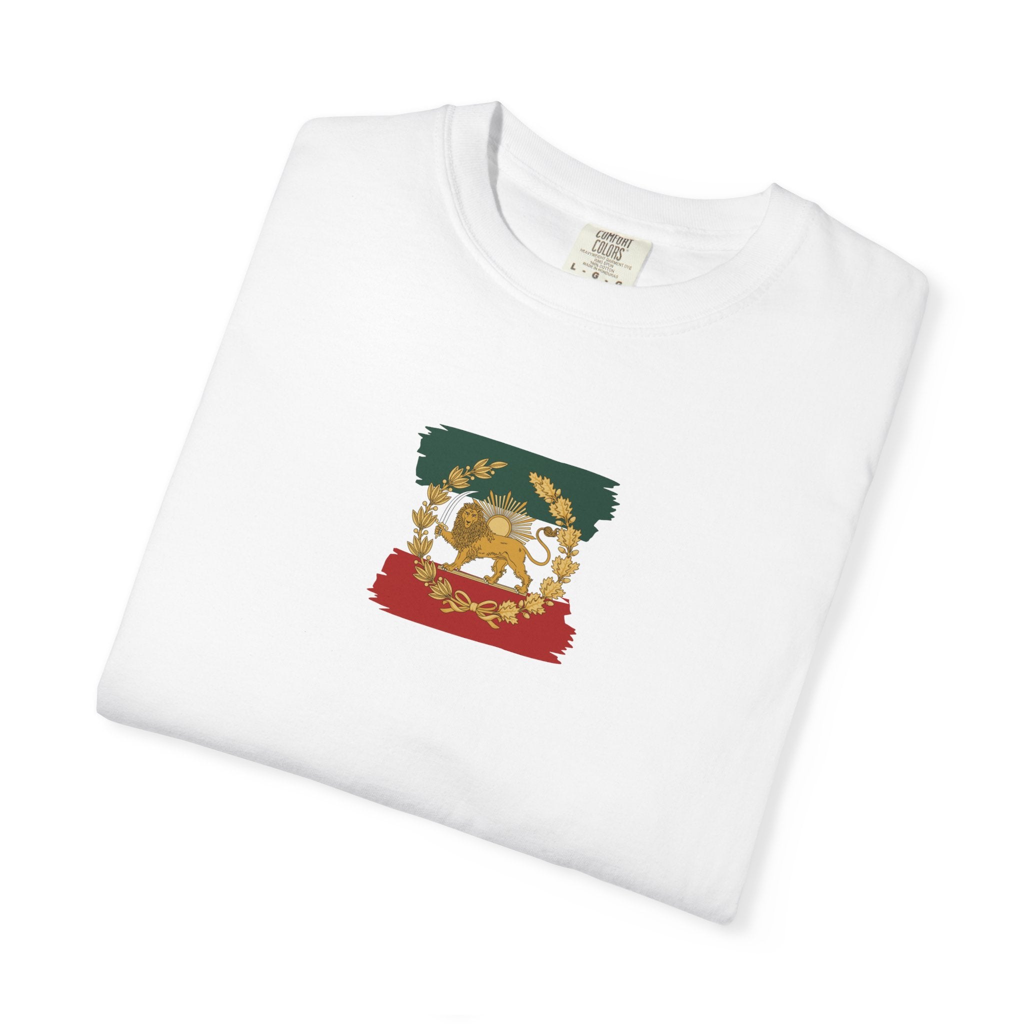 Persia Heritage & Pride T-Shirt — Lion and Sun Crest with Paisley Shah Back Design