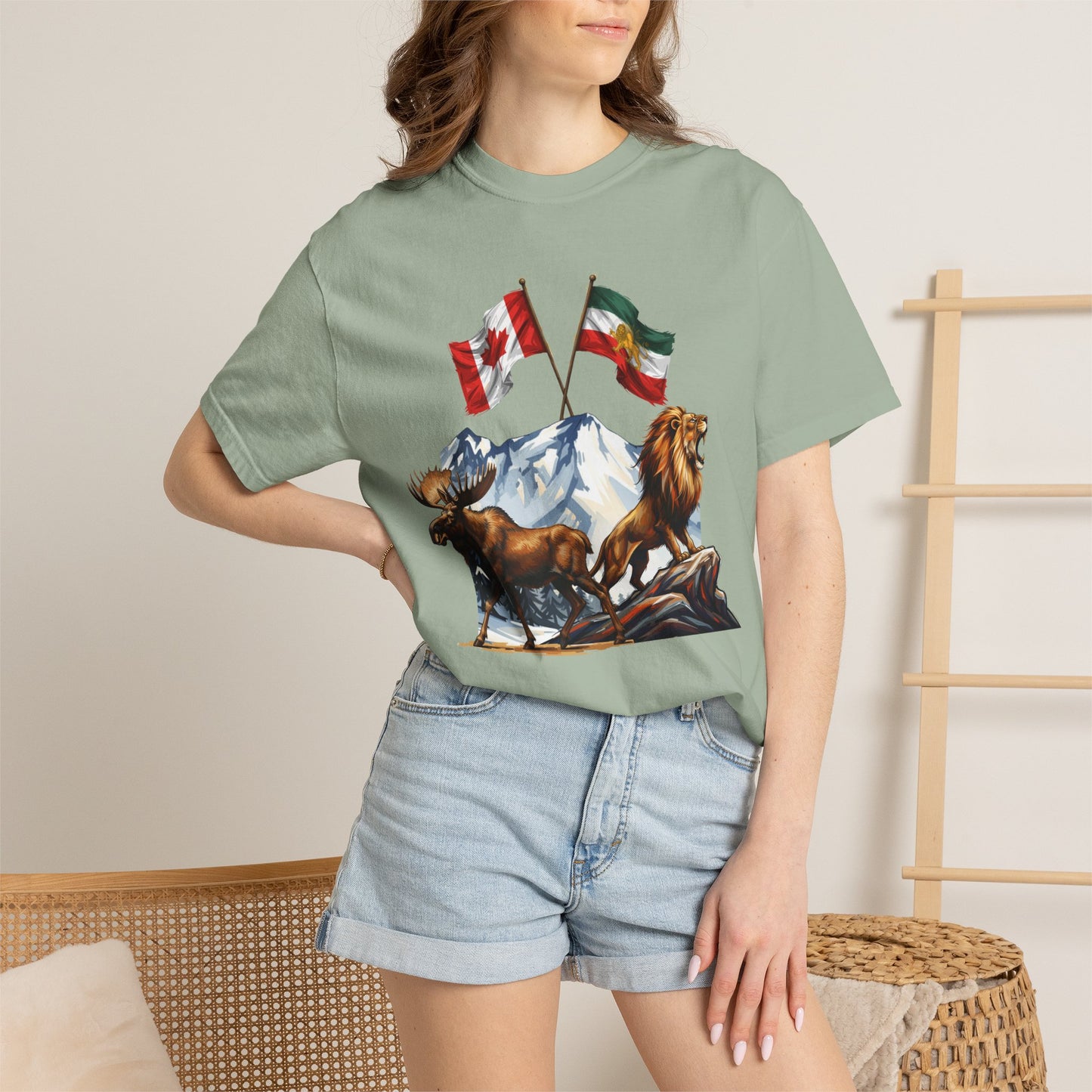 Canadian Flag x Lion and Sun Tee - Free Iran Solidarity T-Shirt