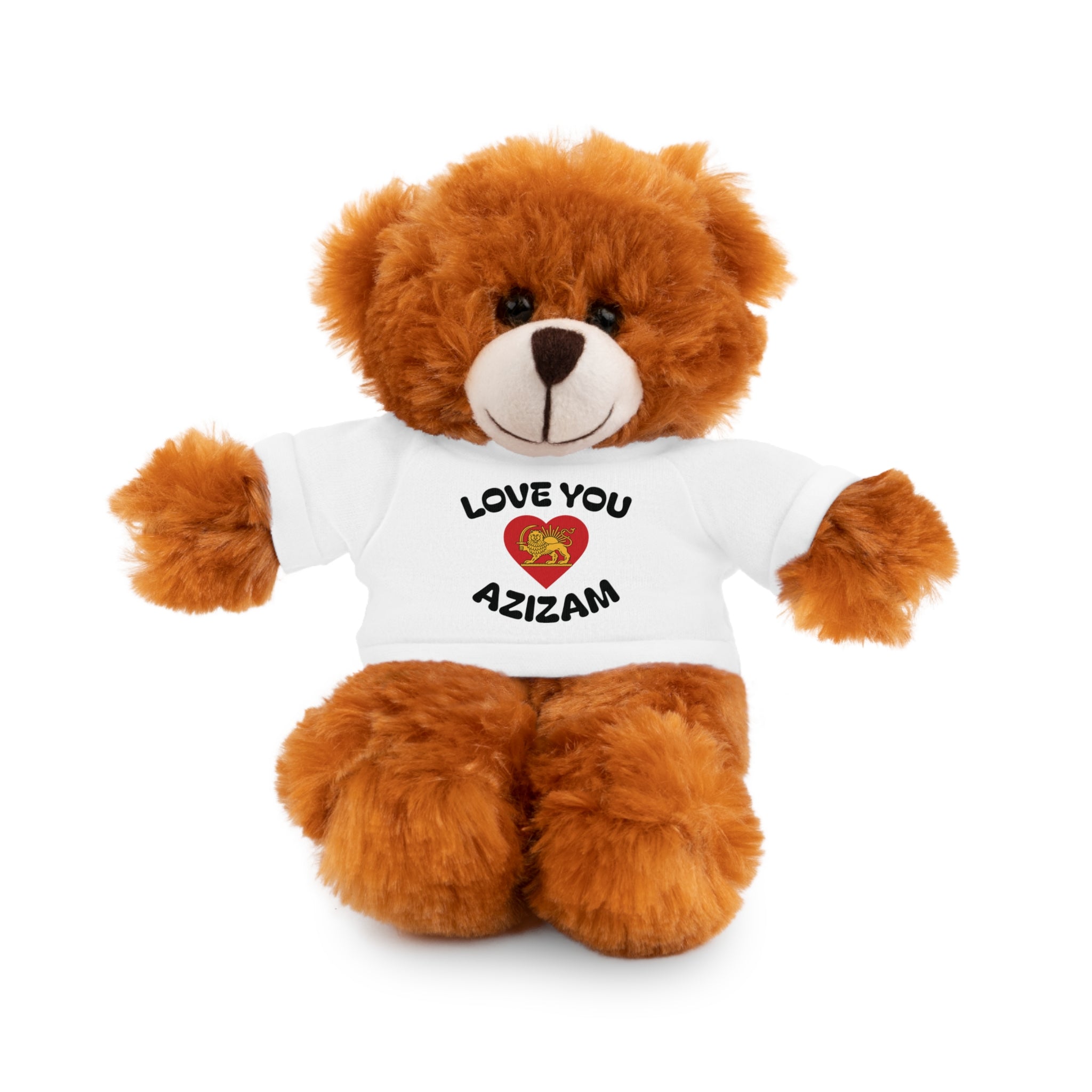 Plush Lion with "Love You Azizam" Tee — Red Heart with Lion & Sun Cute Gift