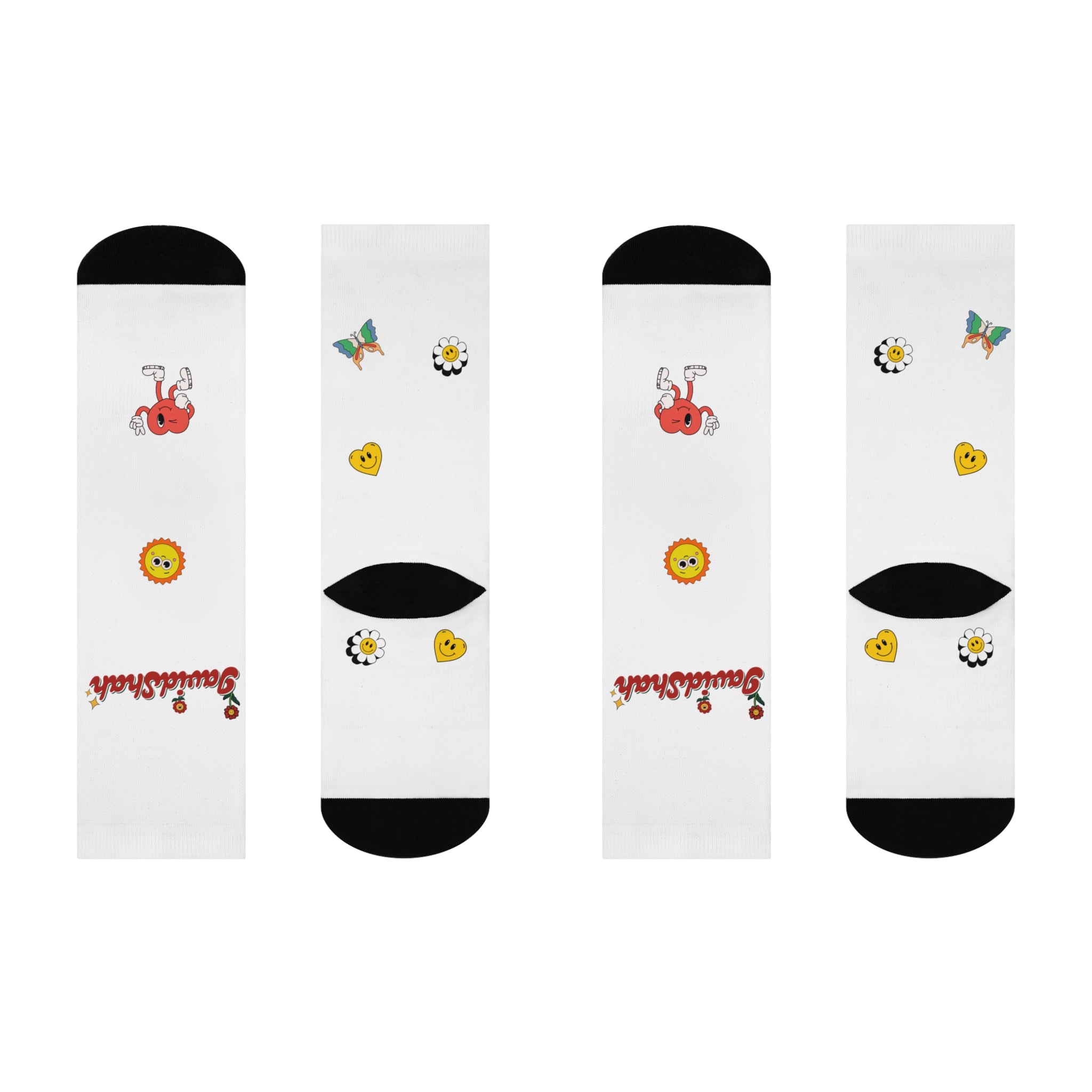 Cushioned Crew Socks — Playful Emoji & 'JavidShah' Pattern Casual Socks