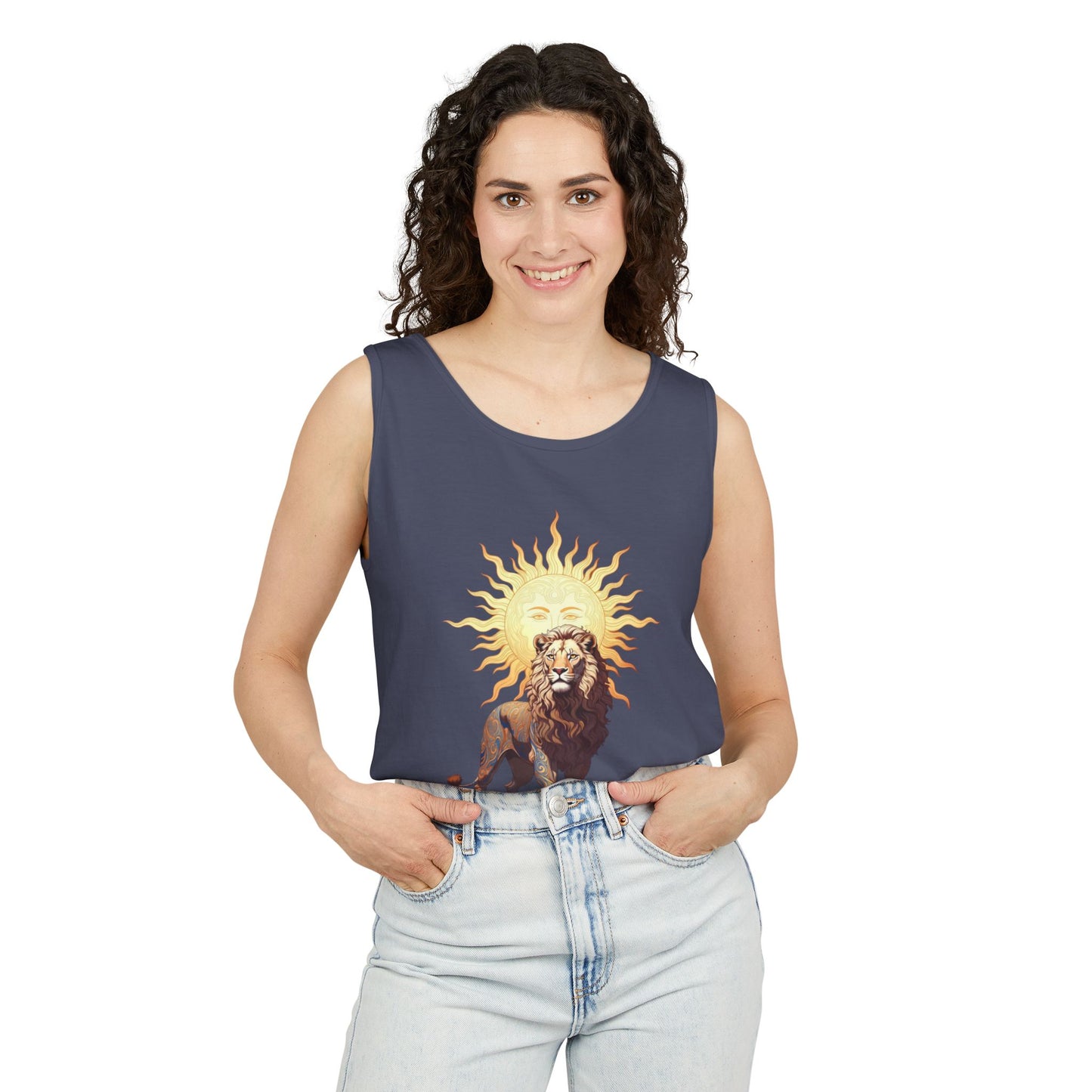 Lion & Sun Tank Top - Vintage Persian Sunface Graphic Tank