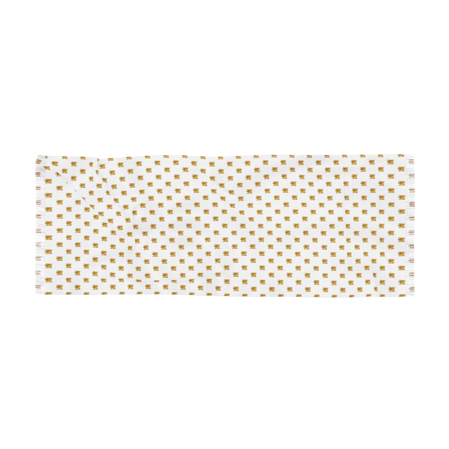 Gold Lion and Sun Lightweight White Scarf — Elegant Iranian Monarchy Scarf