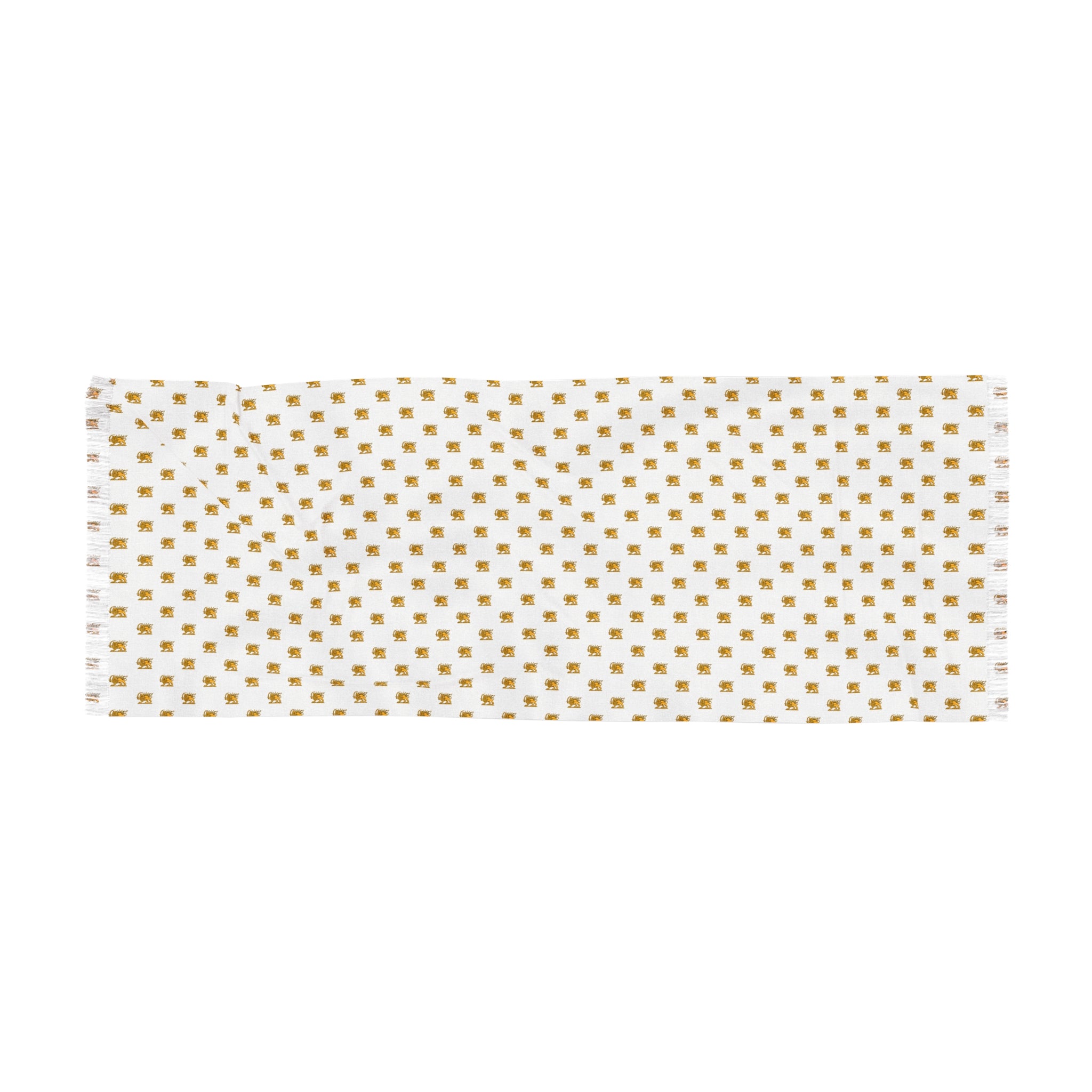 Gold Lion and Sun Lightweight White Scarf — Elegant Iranian Monarchy Scarf