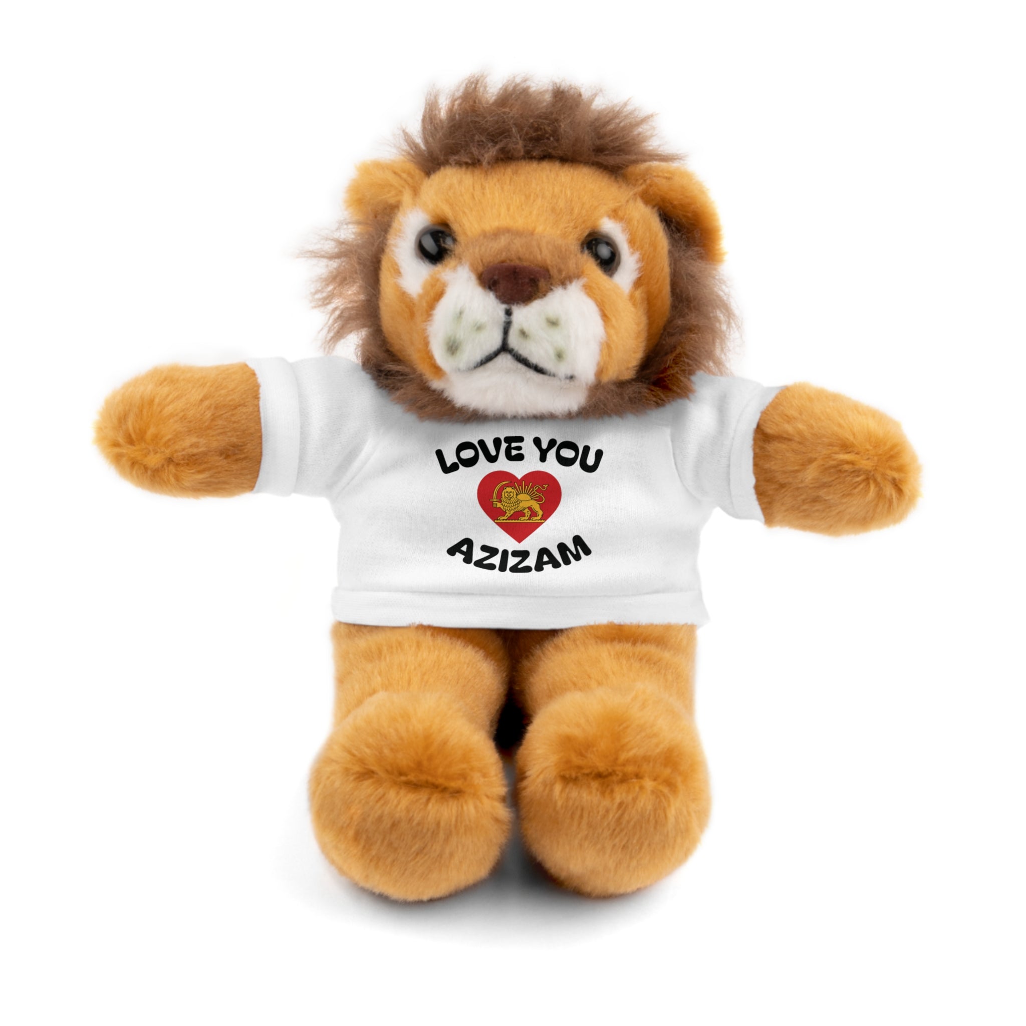Plush Lion with "Love You Azizam" Tee — Red Heart with Lion & Sun Cute Gift