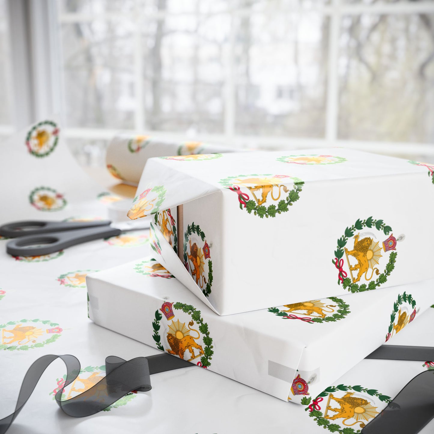 Iran Monarchy Lion & Sun Crest Pattern Wrapping Paper
