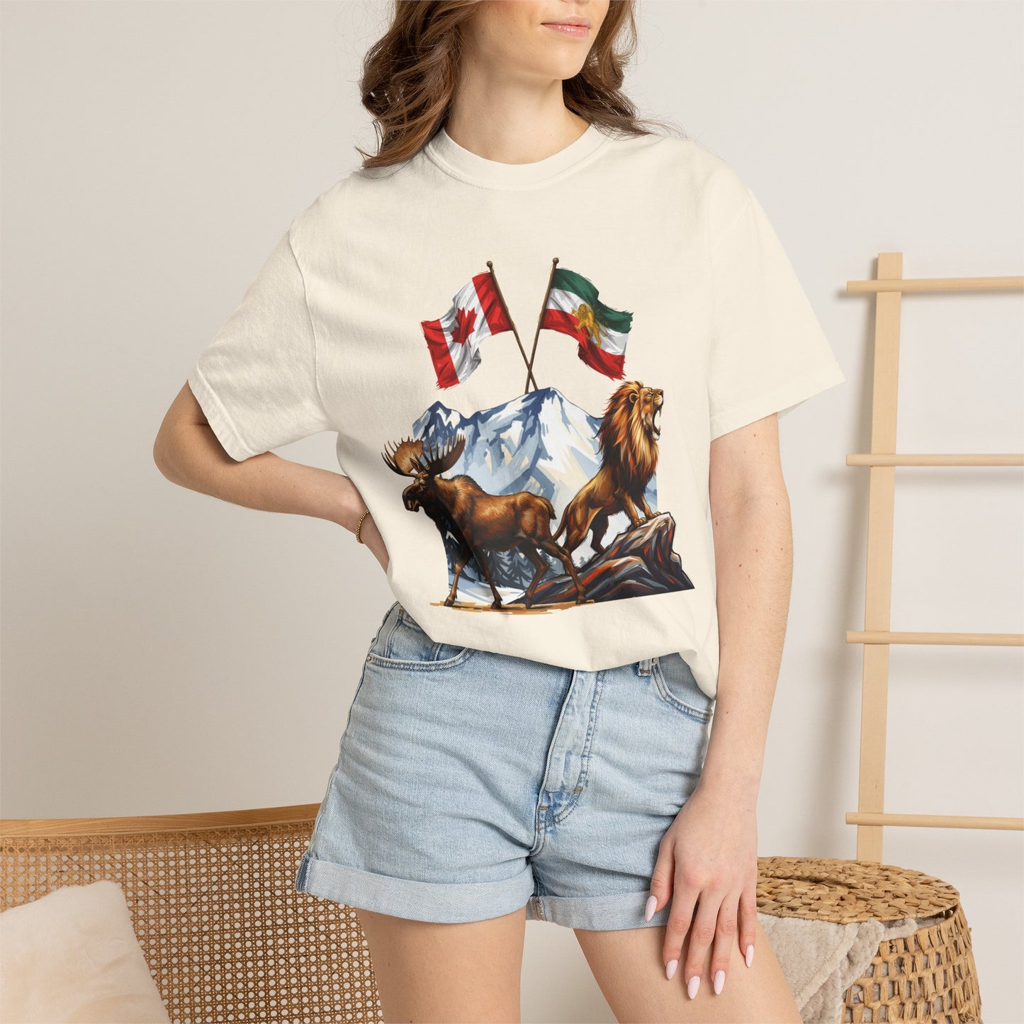 Canadian Flag x Lion and Sun Tee - Free Iran Solidarity T-Shirt