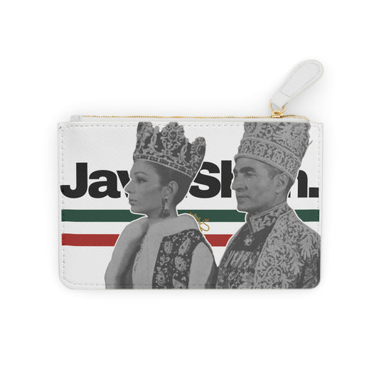 'JavidShah' Mini Clutch Bag — Vintage Iran Monarchy Portraits with Heart Lion & Sun Pattern Wallet