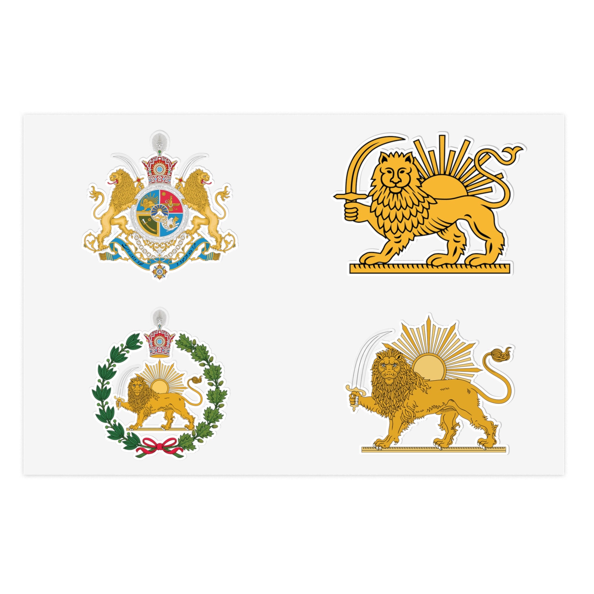 Iran Monarchy Lion & Sun Set Sticker Sheet – Vintage Iranian Monarchy Emblem Decals