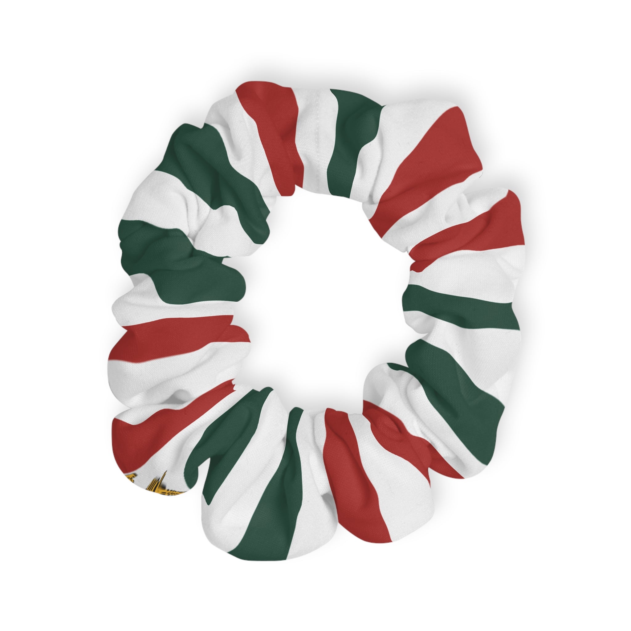 Iran Monarchy Flag Pattern Scrunchie — Green, White & Red with the Sun and Lion Patriotic Hair Tie