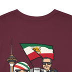 Iran Cute Chibi Style Collage Graphic Tee — Shah, Prince Reza Pahlavi & Iran Landmarks Travel T-Shirt