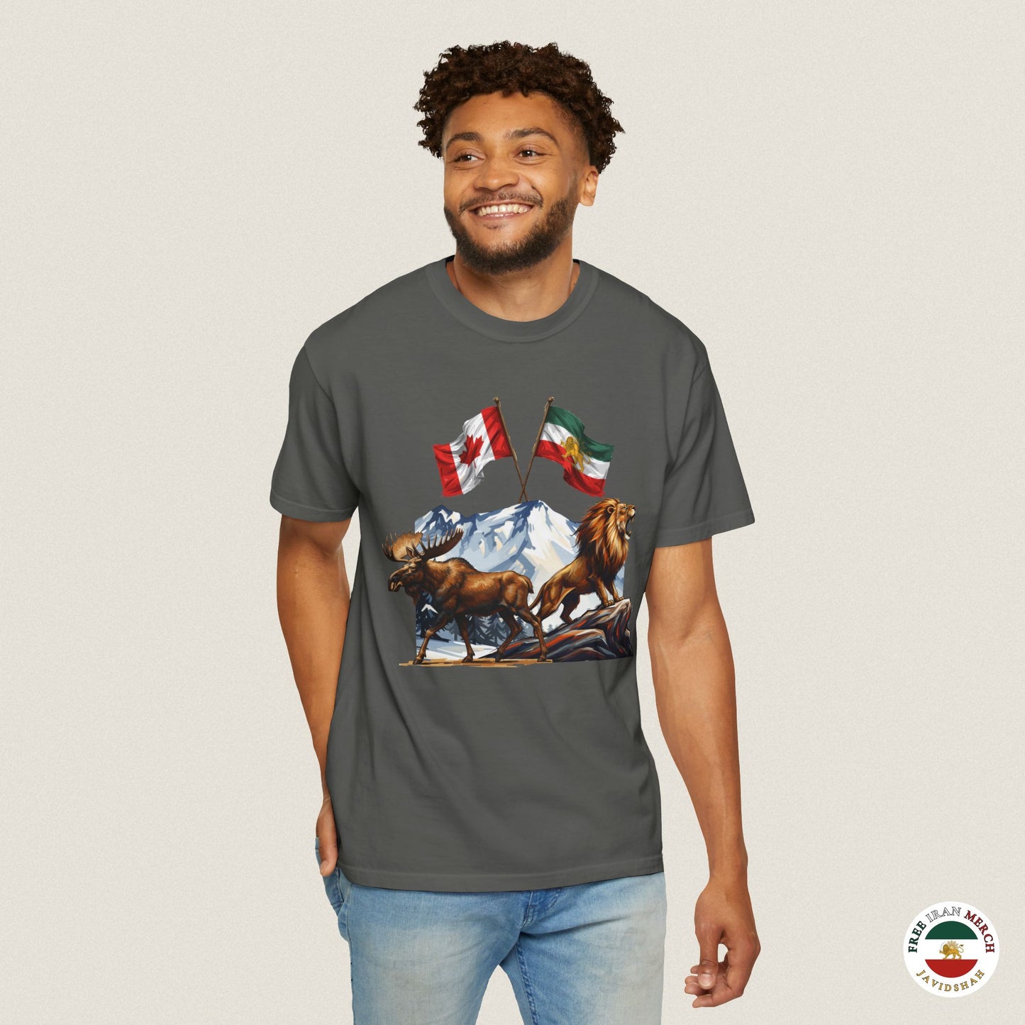 Canadian Flag x Lion and Sun Tee - Free Iran Solidarity T-Shirt