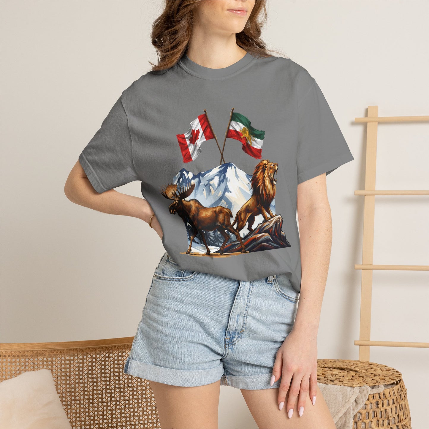 Canadian Flag x Lion and Sun Tee - Free Iran Solidarity T-Shirt