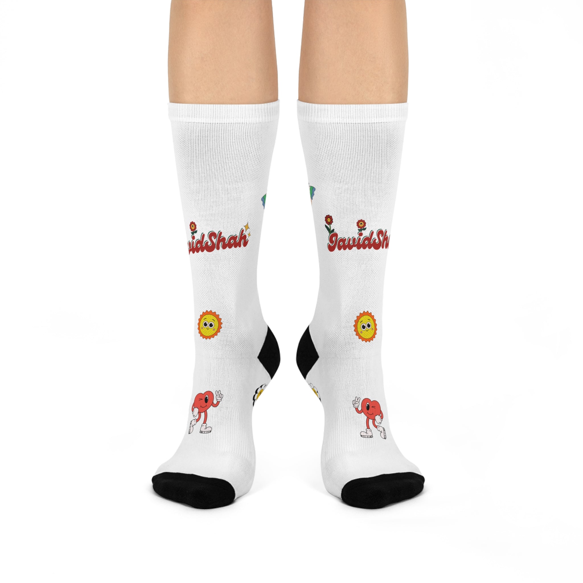 Cushioned Crew Socks — Playful Emoji & 'JavidShah' Pattern Casual Socks