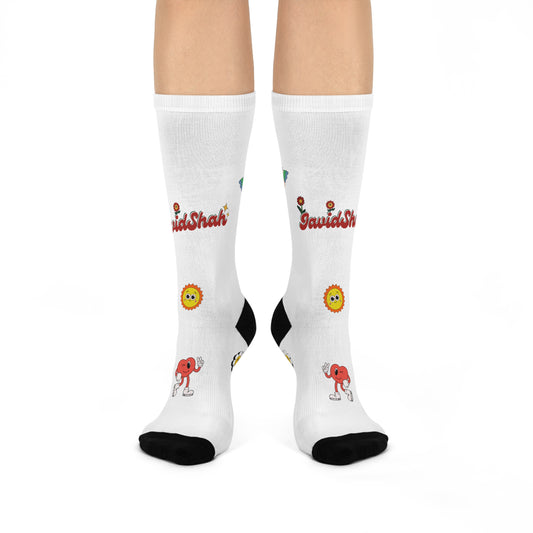 Cushioned Crew Socks — Playful Emoji & 'JavidShah' Pattern Casual Socks