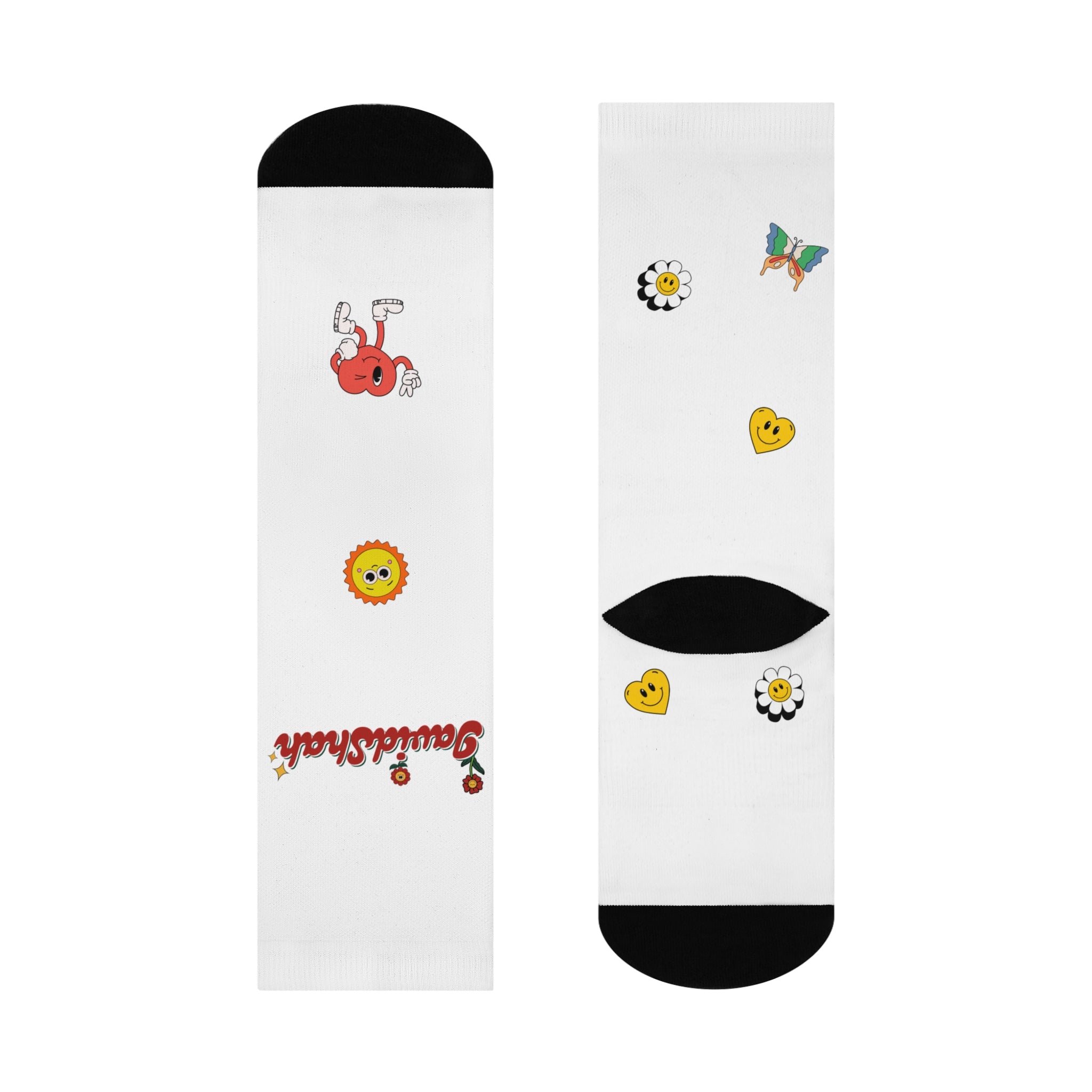 Cushioned Crew Socks — Playful Emoji & 'JavidShah' Pattern Casual Socks
