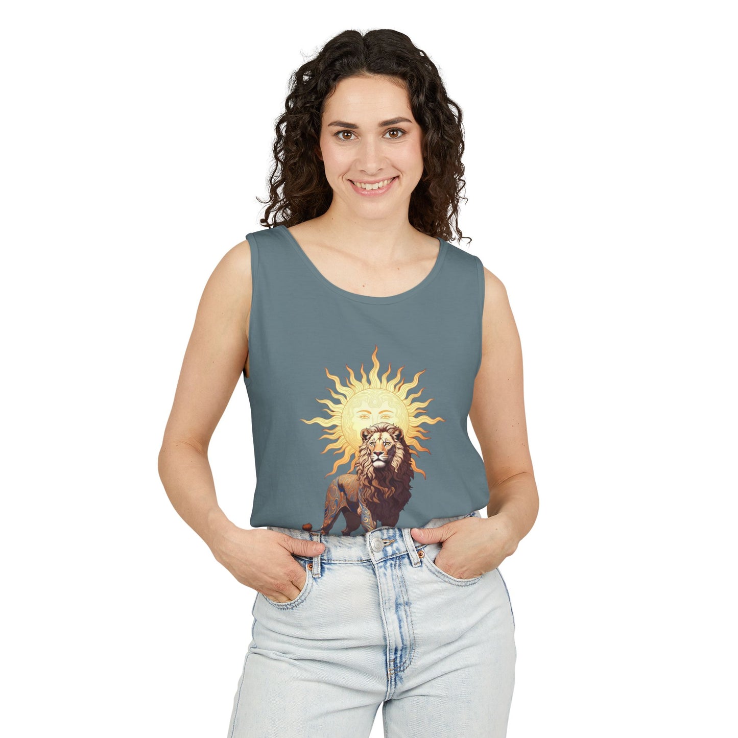 Lion & Sun Tank Top - Vintage Persian Sunface Graphic Tank