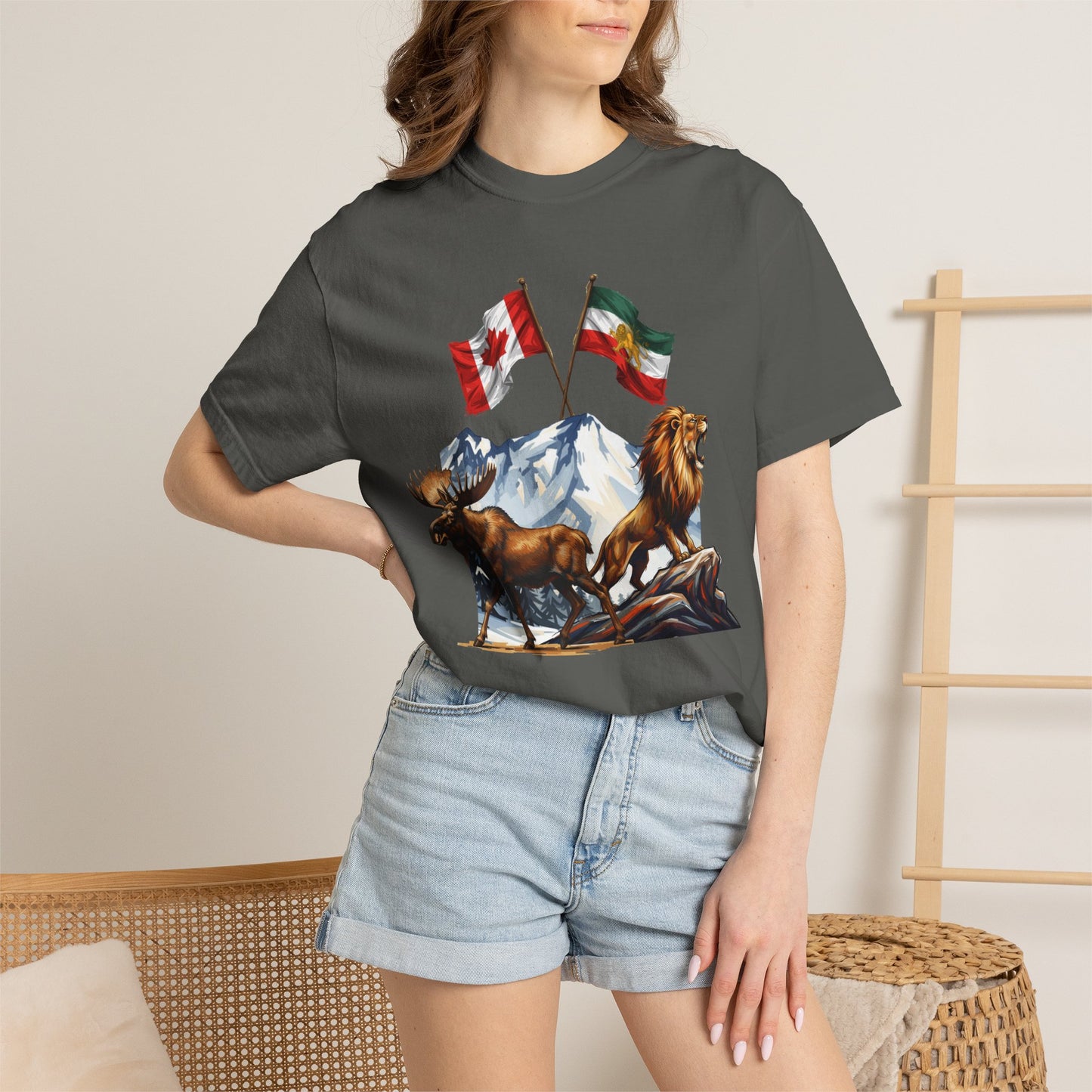 Canadian Flag x Lion and Sun Tee - Free Iran Solidarity T-Shirt