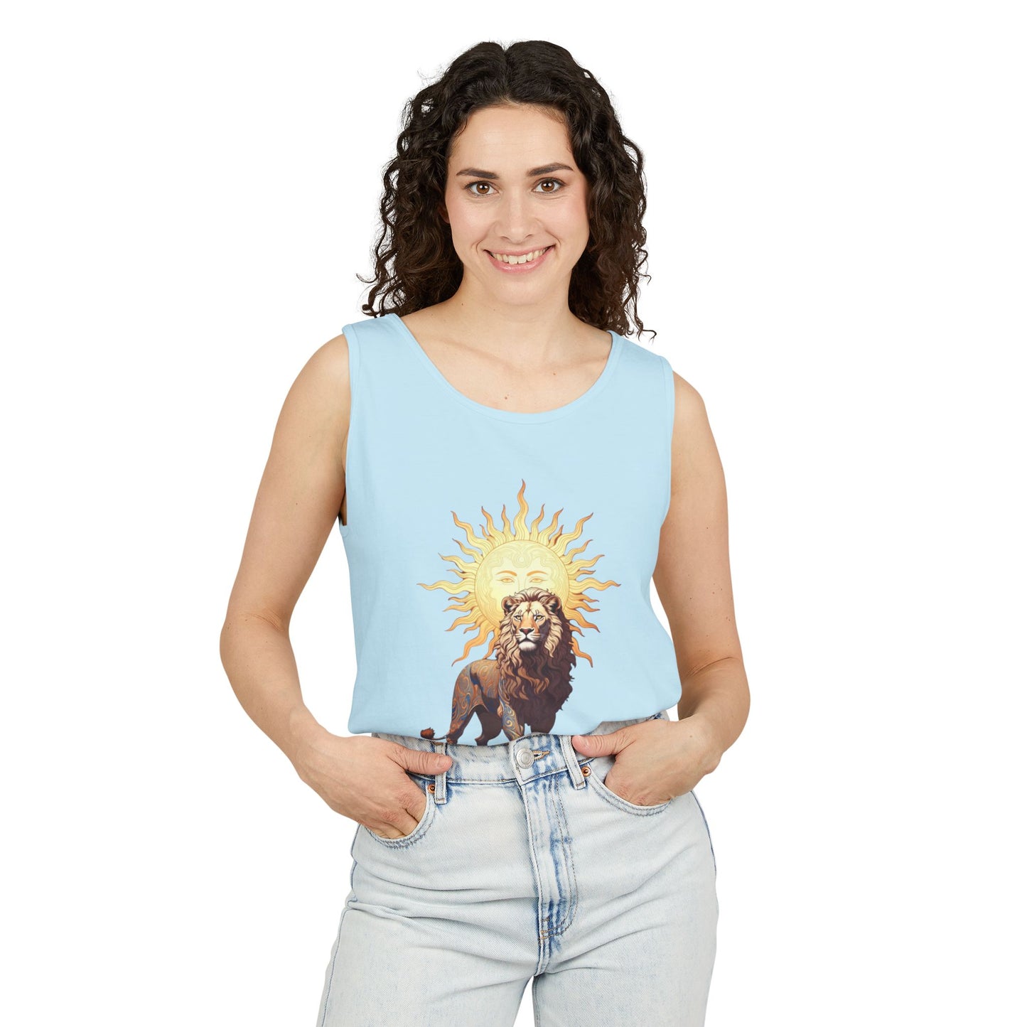 Lion & Sun Tank Top - Vintage Persian Sunface Graphic Tank
