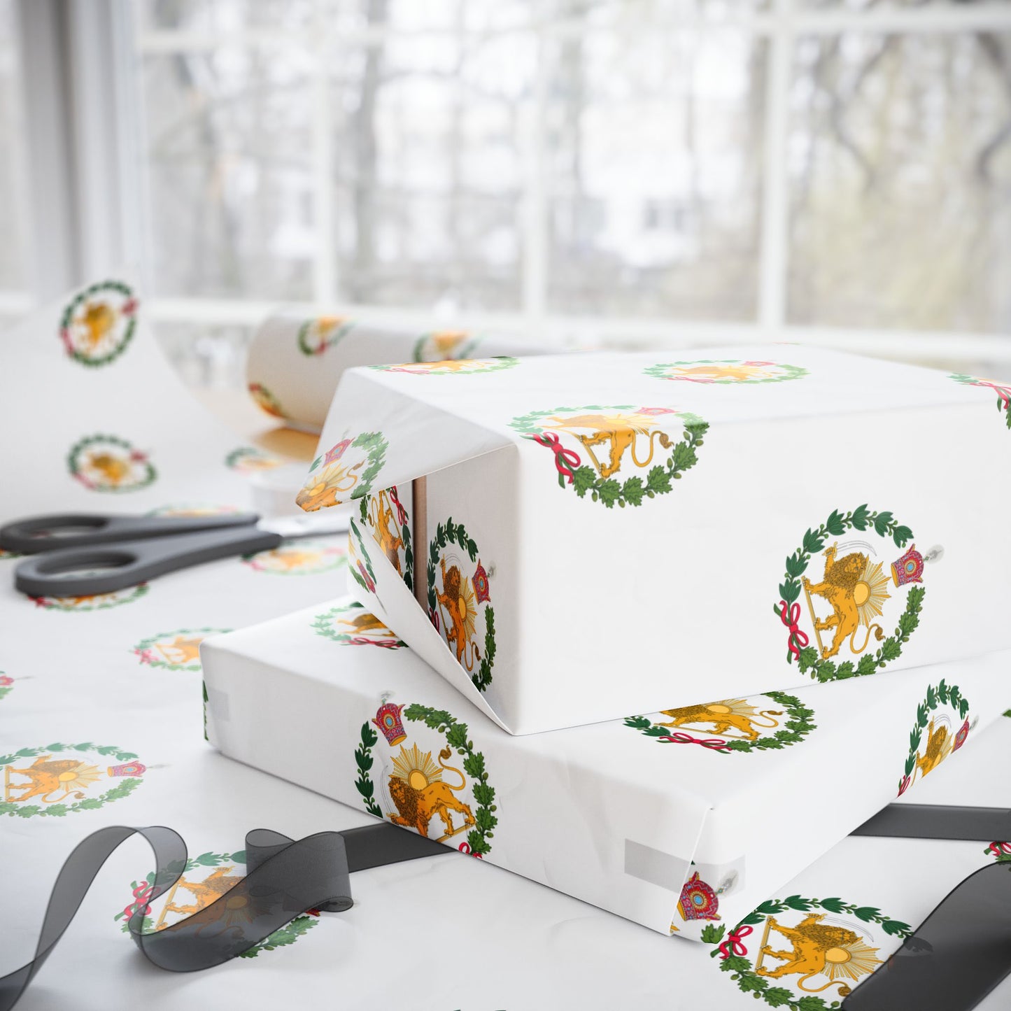 Iran Monarchy Lion & Sun Crest Pattern Wrapping Paper