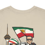 Iran Cute Chibi Style Collage Graphic Tee — Shah, Prince Reza Pahlavi & Iran Landmarks Travel T-Shirt