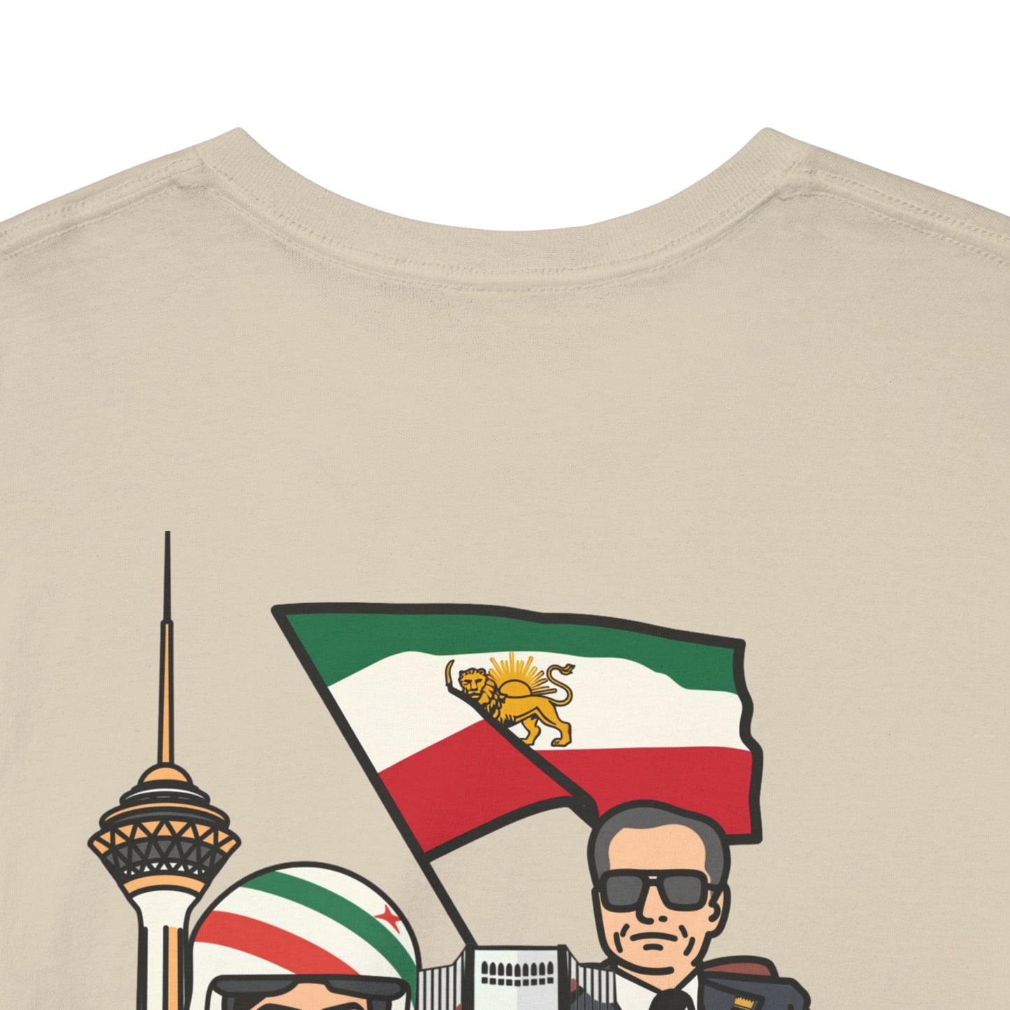 Iran Cute Chibi Style Collage Graphic Tee — Shah, Prince Reza Pahlavi & Iran Landmarks Travel T-Shirt