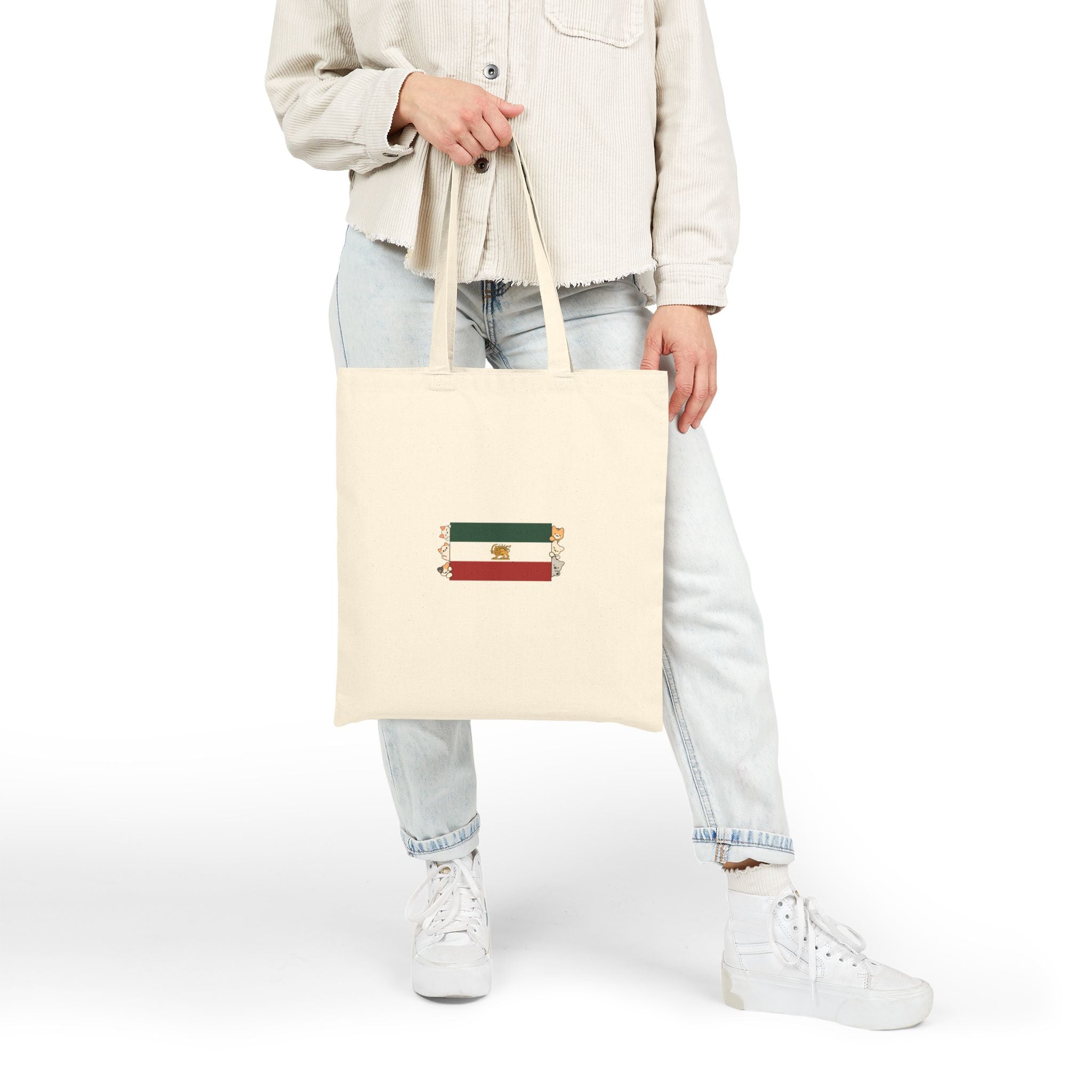 Vintage Persian Flag Canvas Tote Bag – Retro Iran Emblem Cotton Shopper