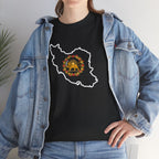 Iran Map T‑Shirt with Lion & Sun Monarchy Crest Floral Design