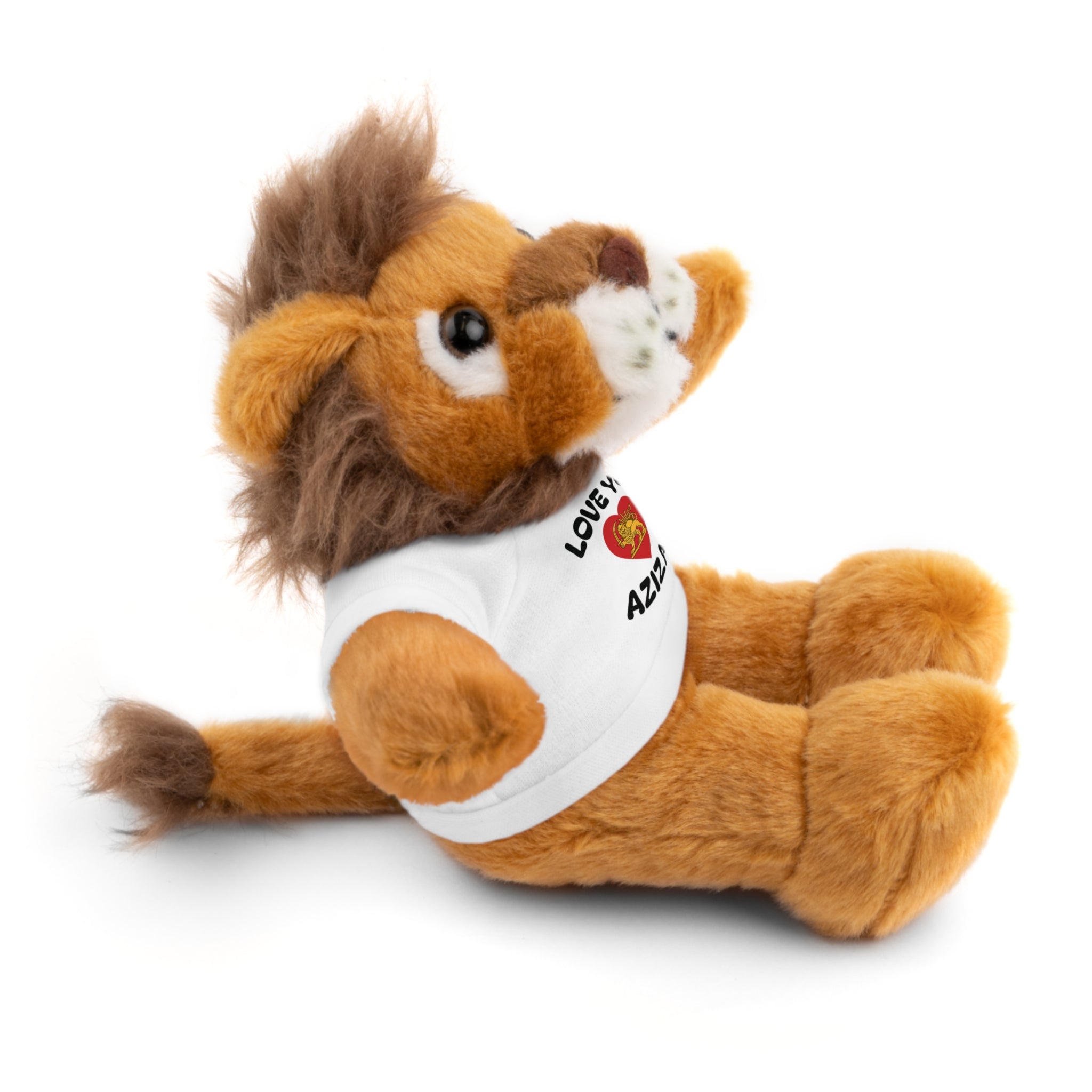 Plush Lion with "Love You Azizam" Tee — Red Heart with Lion & Sun Cute Gift