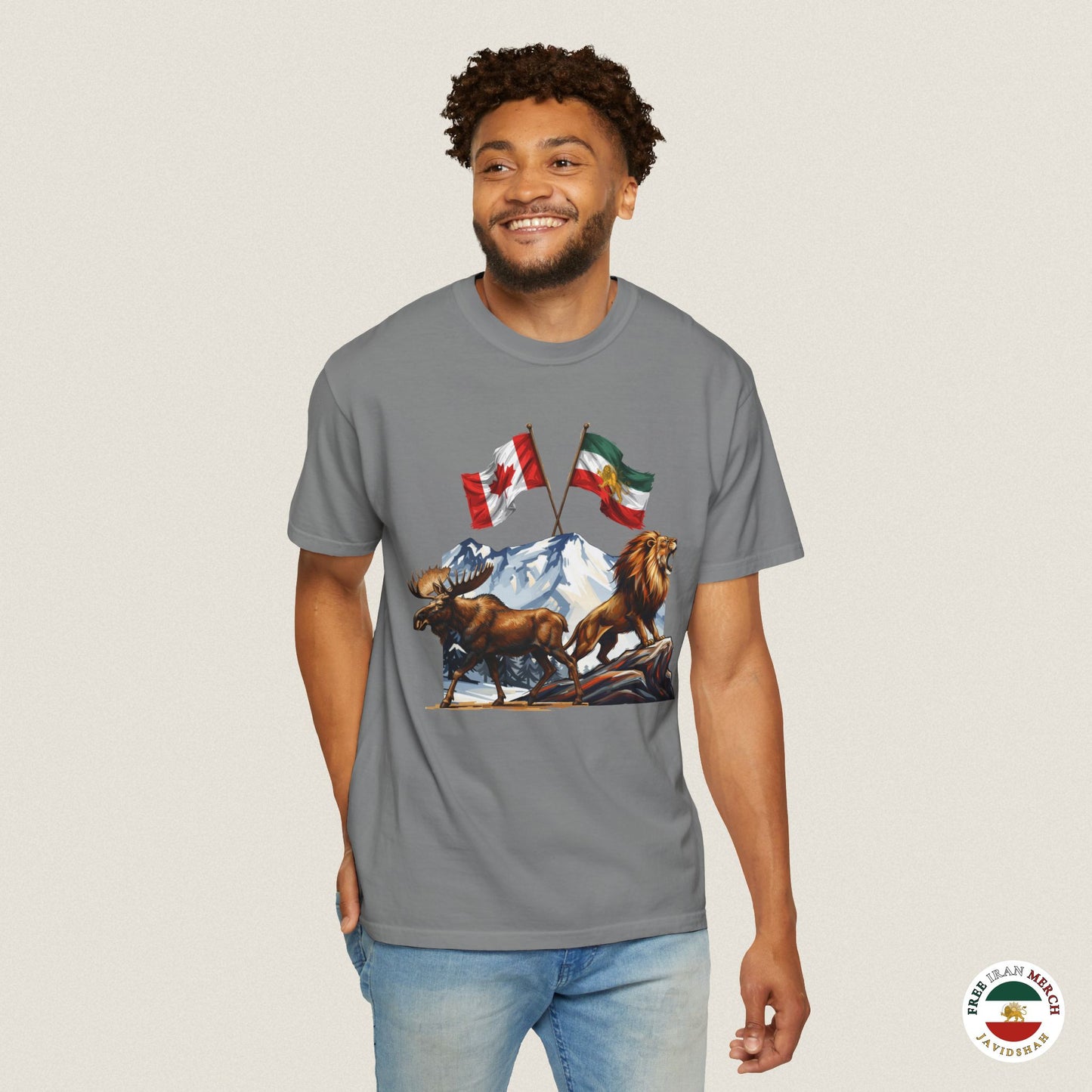 Canadian Flag x Lion and Sun Tee - Free Iran Solidarity T-Shirt