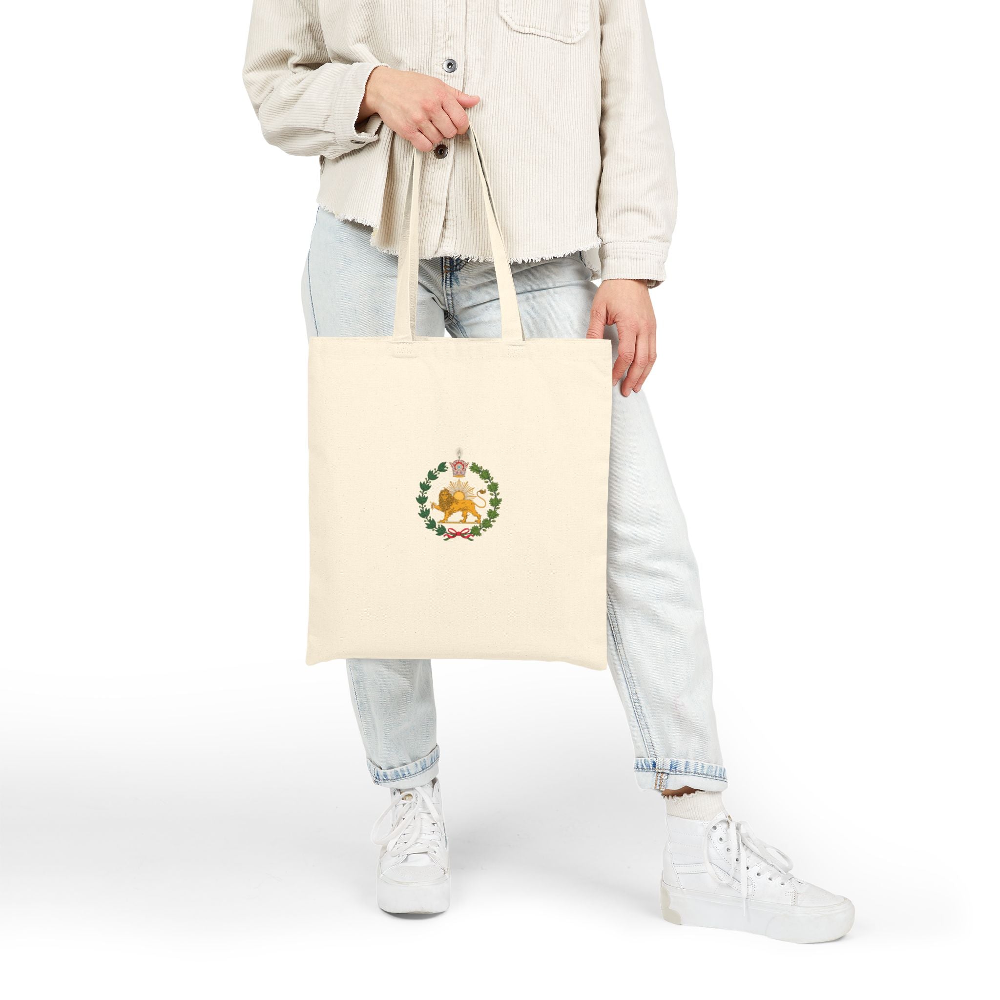 Minimal Floral Iran Monarchy Crest Canvas Tote Bag