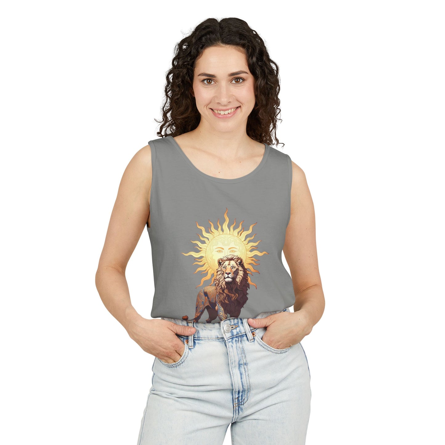 Lion & Sun Tank Top - Vintage Persian Sunface Graphic Tank