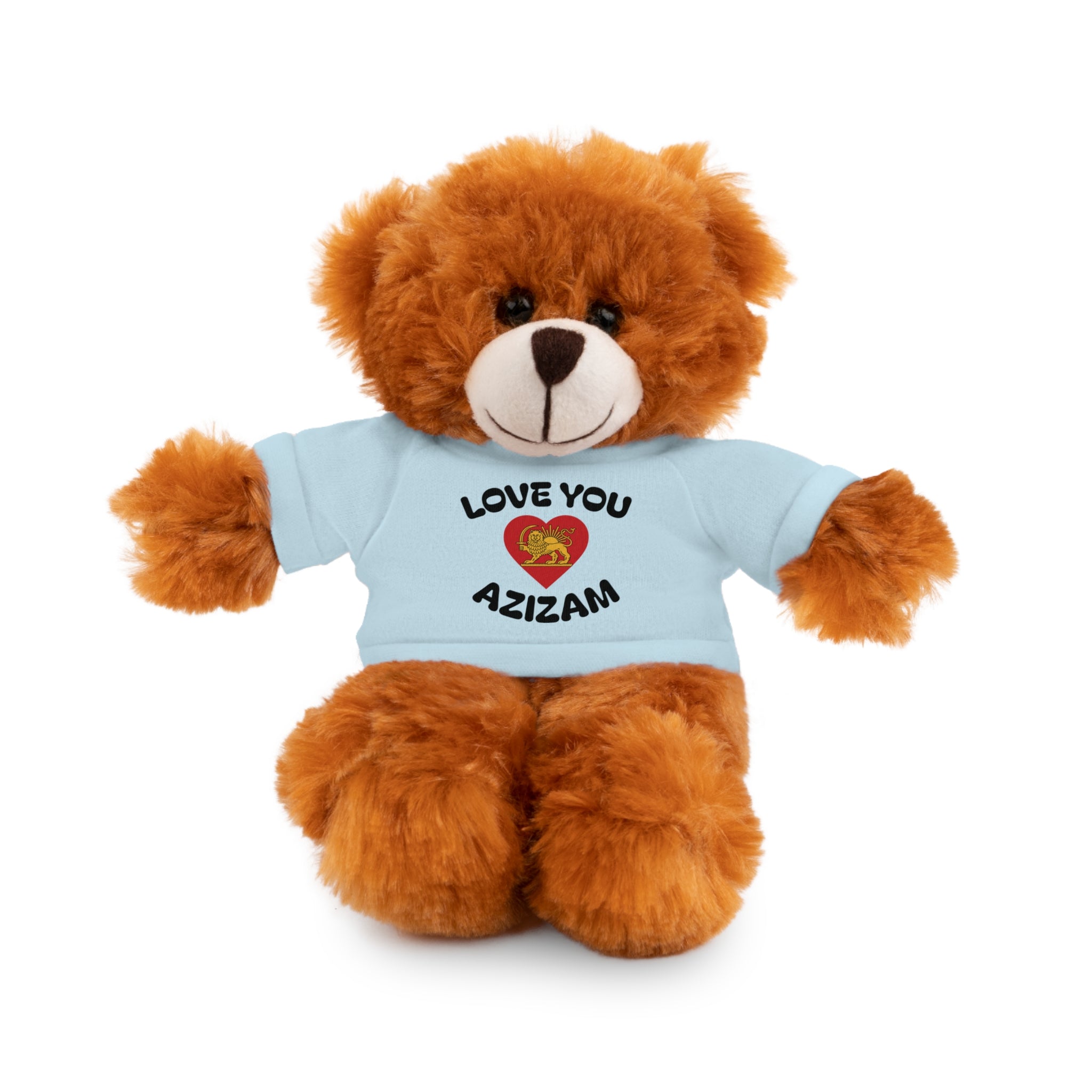 Plush Lion with "Love You Azizam" Tee — Red Heart with Lion & Sun Cute Gift