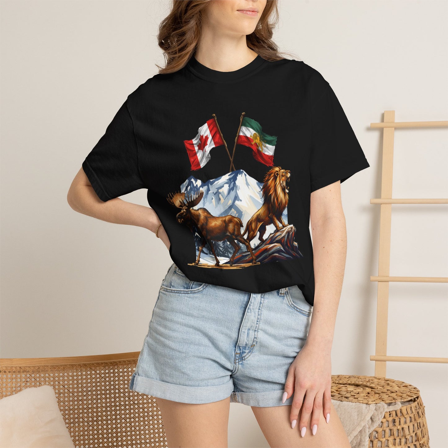 Canadian Flag x Lion and Sun Tee - Free Iran Solidarity T-Shirt