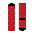 Red Crew Socks with Gold Lion and Sun Pattern — Cushioned Comfort