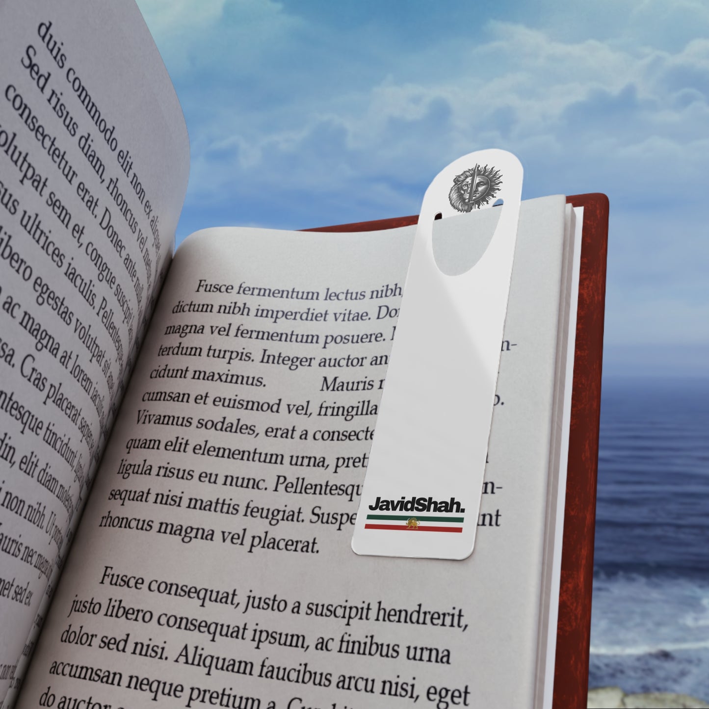 Lion & Sun Metal Bookmark — 'JavidShah' with Iran Monarchy flag design