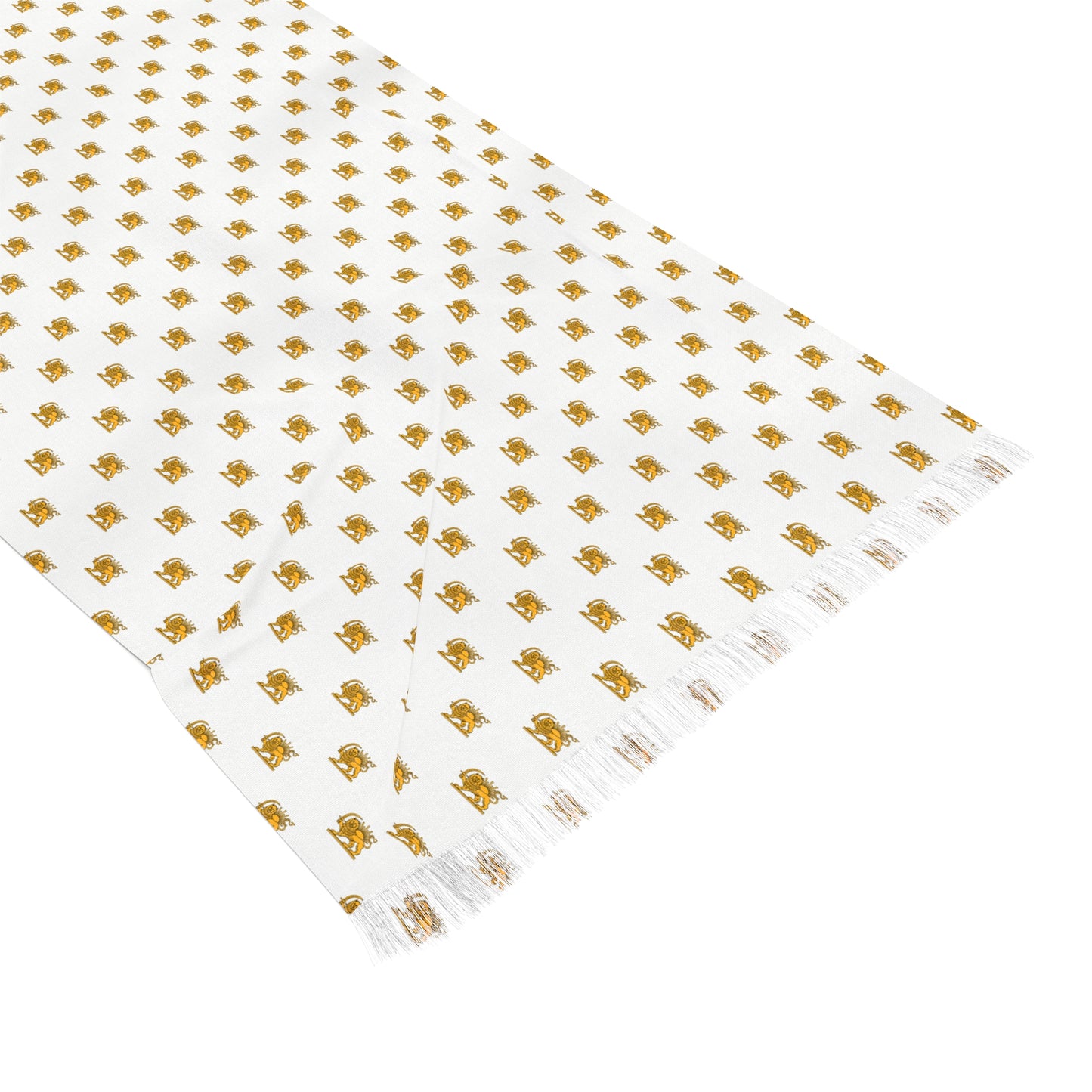 Gold Lion and Sun Lightweight White Scarf — Elegant Iranian Monarchy Scarf